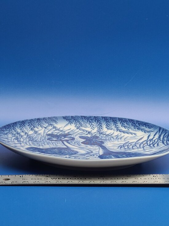 Grebe Plate - Etsy Vintage European Fine Porcelain Blue White Gold Crested Grebe Plate 7-5/8\